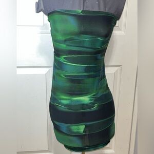 White Fox Boutique Emerald & Teal Strapless Mini Dress